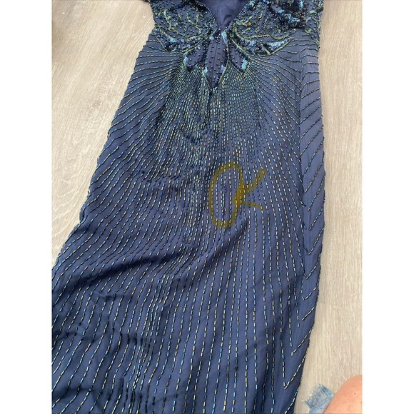 Vtg Alyce Flapper Art Deco 100% silk Navy beaded Pageant gown, Open Back Size 4 - Picture 12 of 12